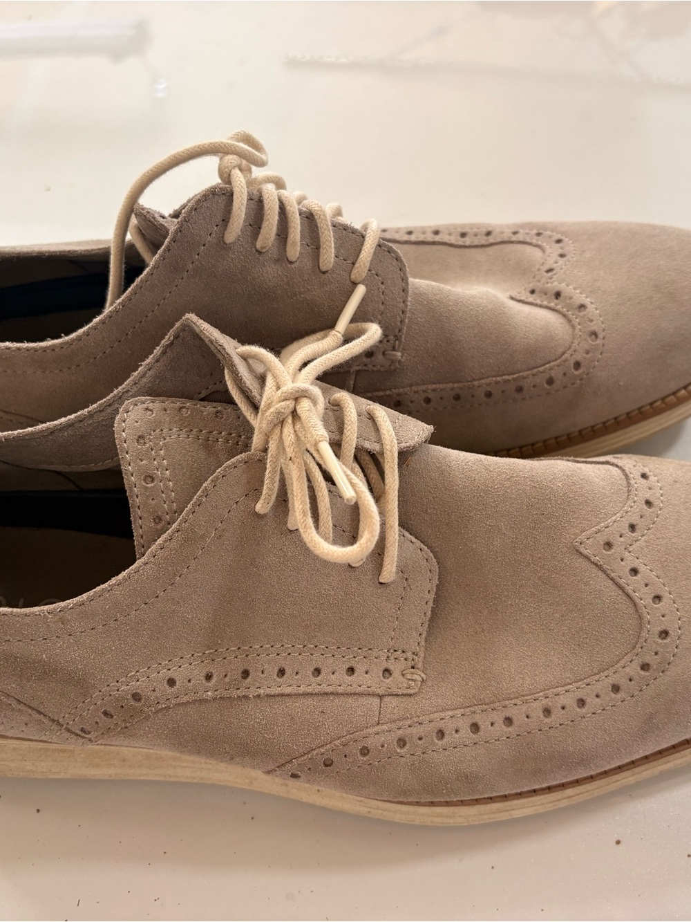 Men's Cole Haan Suede Wingtip Dress Shoes in Beige